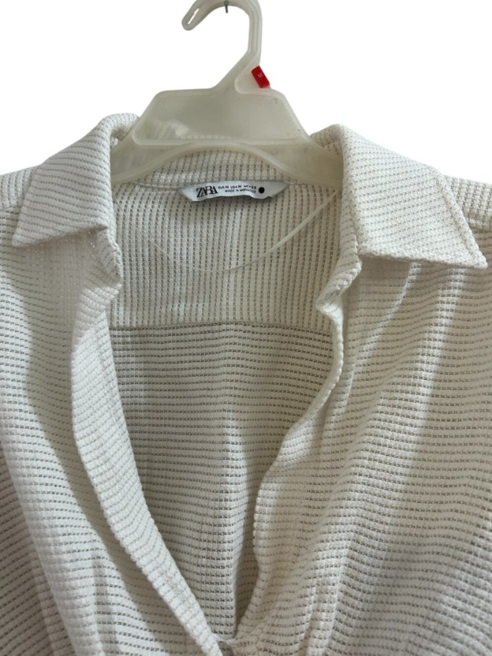 Zara White Waffle Knit Twist Front Crop Top Size Medium - Picture 9 of 11